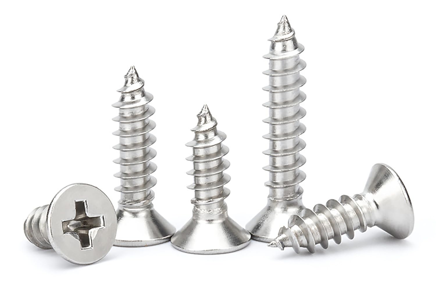 M5x10mm Phillips Flat Head Wood Screws 304 Stainless Steel Self-Tapping Full Thread for Wood/sheet-metal/plasterboard(100pcs)