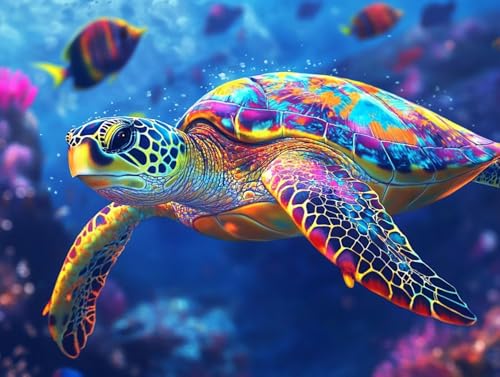 ウミガメ ペイントバイナンバーキット 魚 Paint by Numbers Adults 数字塗り絵 子供と大人向け 初心者向け ナンバーペインティング 数字 キャンバスアート キャンバスアート ブラシとアクリル絵の具が入 家庭やオフィスの壁装飾 ギフト