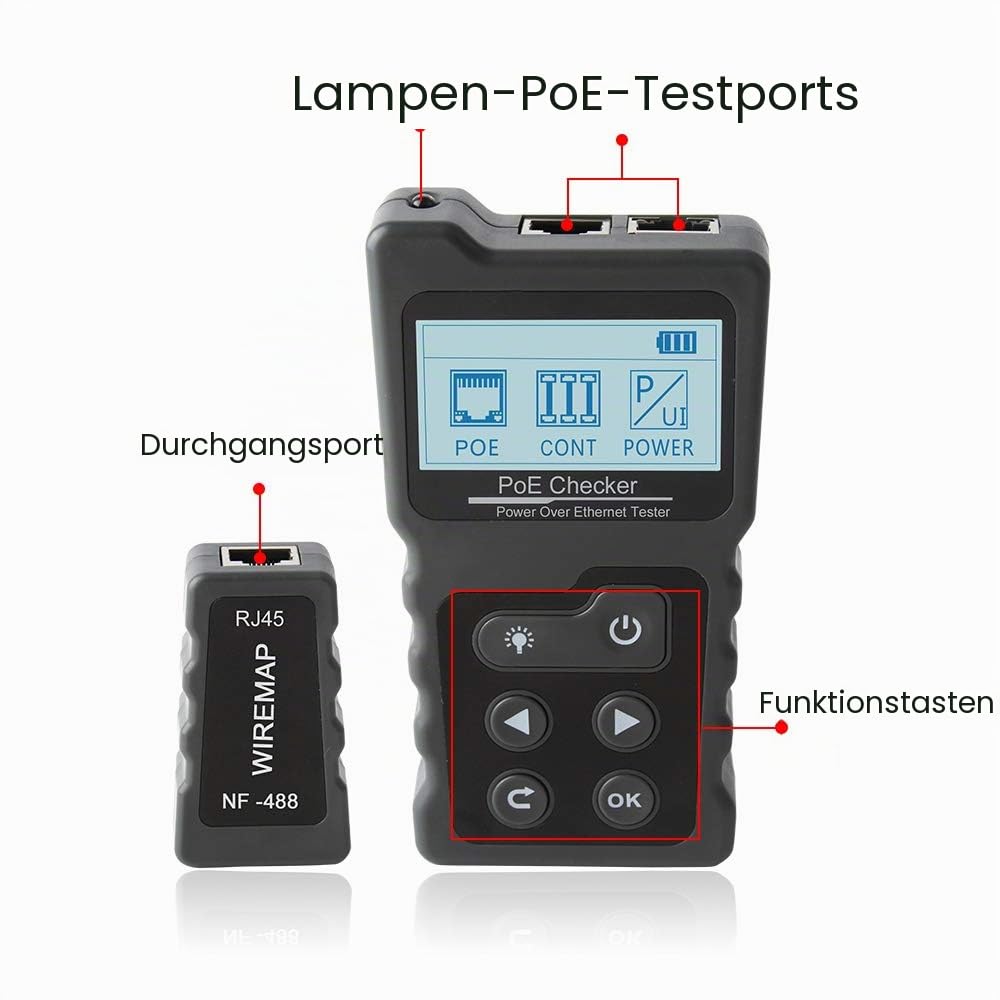 Kabel Prüfer Meter Hancaner Netzwerk Kabeltester RJ45 Patchkabel Tester LAN Netzwerktester Leitungstester Ethernet Network Cable Tester PoE Checker