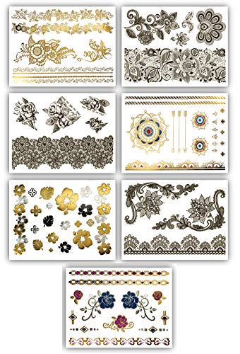 Terra Tattoos Gold Black Metallic Temporary Tats 75+ Vintage Designs Floral, Mandalas, Vines, Roses Waterproof Nontoxic Lasting Perfect for Beach, Festivals, & more!