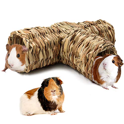 RANYPET Kuscheltunnel für Hamster, Natürlich Getrocknetes Gewebtes Grasversteck für Kleintiere, Meerschweinchen, Frettchen, Chinchilla, Igel