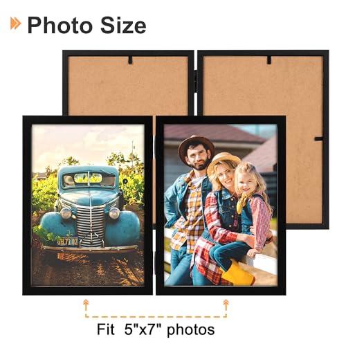 AEVETE 5x7 Picture Frames Double Hinged Wood Folding Photo Frames Vertical with Plexiglass Front, Black - Image 3