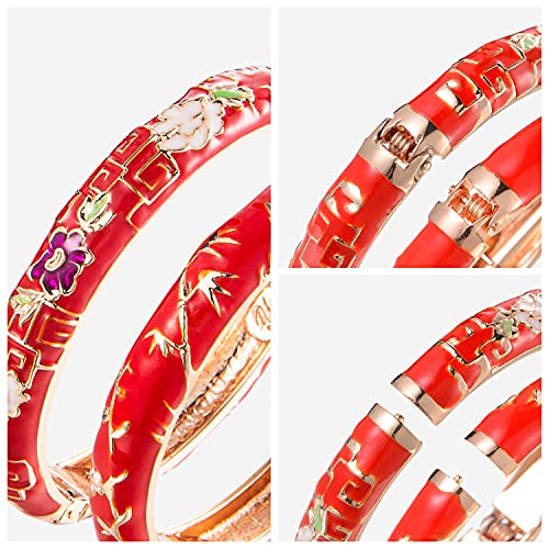 UJOY Classic Cloisonne Bracelets Enamel Jewelry Gold Plated Cuff Metal Bangle for Womens Gift Box 55A114 red - Image 6