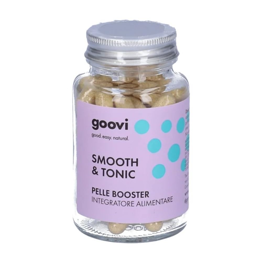 Goovi, Smooth & Tonic Pelle Booster, Integratore Alimentare per la Pelle con Acido Ialuronico, Vitamina C e Coenzima Q10, Dona Elasticità e Riduce le Rughe, Senza glutine, Vegan, 60 Capsule