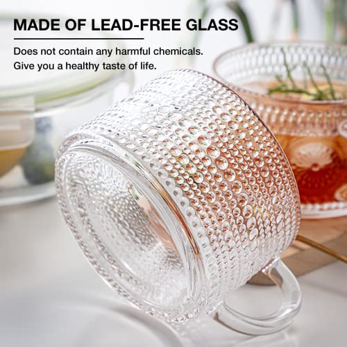 Mfacoy Vintage Coffee Mugs Set Of 2, 14 Oz Glass Coffee Tea Cups With Handle, Clear Embossed Glass Cups, Tea Cups, Glass Coffee Cups For Cappuccino, Latte, Cereal, Yogurt, Milk, Hot Or Cold Beverages #TOP5