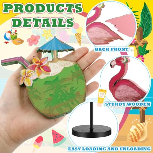 Image of Yousoontic 5 Pcs Summer Beach Table Decor Tropical Hawaii Centerpiece for Table Summer Flamingos Wooden Sign Pineapple Coconut Tiered Tray Decor for Home Kitchen Fireplace Mantel Shelf
