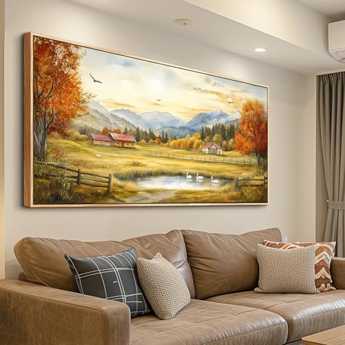 PHAOHUAXM Large Canvas Wall Decor For Living Room Wall Art For Farmhouse Office Mural For Bedroom Ink-Wash Landscape Paintings Print Artworks Pictures Dining Room Home Decor 30"X60" Wood Framed