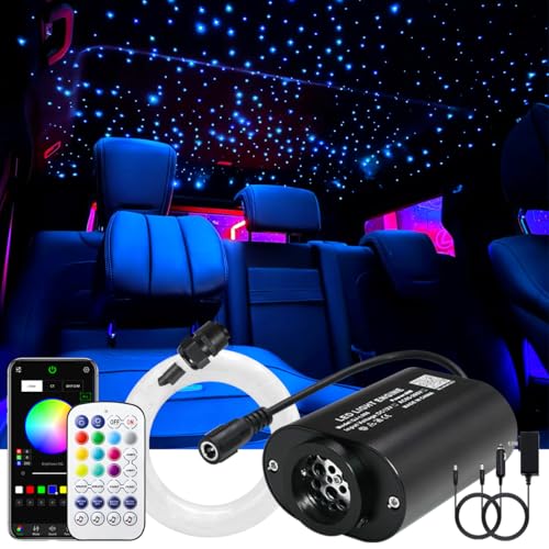 AKEPO Mini Size 6W Twinkle RGBW APP Fiber Optic Lights, Music Activated 150pcs 0.03in 6.5ft/2m Optical Fiber Star Ceiling Light Kit for Car Truck Headliner Star/Home