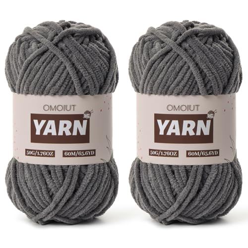 Image of 2 Packs Plush Chenille Chunky Crochet Yarn - Baby Yarn for Crocheting Soft - Velvet Yarns Knitting for Blankets Crafts - Fluffy Amigurumi Yarns 100g /131yds (2 Dark Gray)