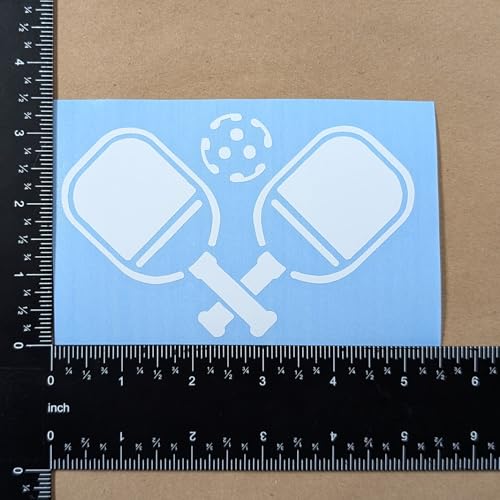 Image of Pickleball Decals 4 Pack: Pickle Ball, Pickleball Heartbeat, Paddles and Pickleball, Love Pickleball Decals (White, Large ~5 inch)