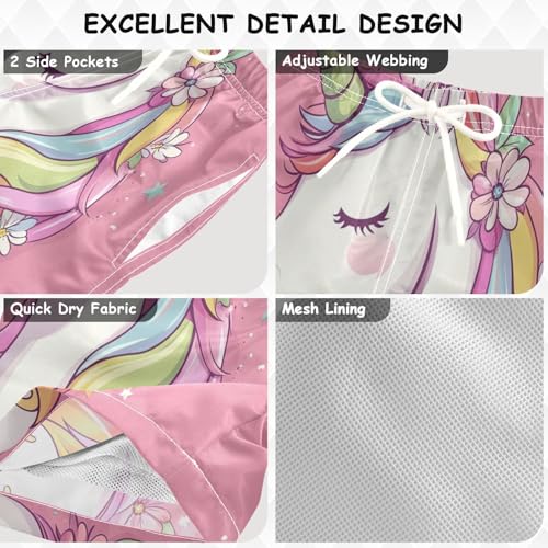 Pigsaly Boys Swim Trunks Daisy Unicorn Boys Board Shorts Swimsuit Swimwear Summer Bathing Suit S3