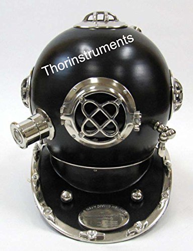 Antique U.S Navy Mark V Solid Brass & Chrome Diving Helmet Black Finish Rustic Vintage Home Decor Gifts