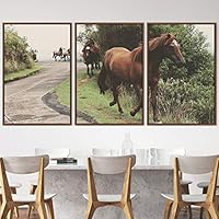 3 Piece Framed Canvas Wall Art Horsing Around Animals Farmhouse Fun Horse Living Room - 16