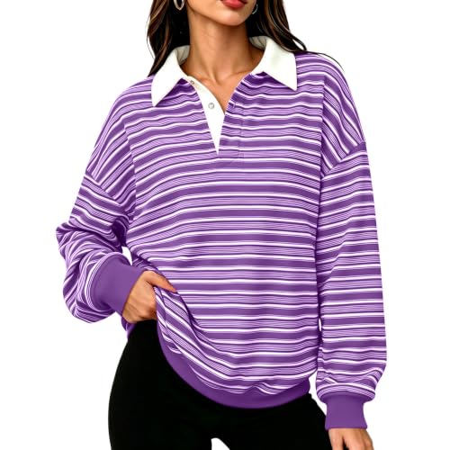 Long Sleeve Striped Shirt Women Dressy Casual Polo Shirt Fall Outfits 2026 - image 1