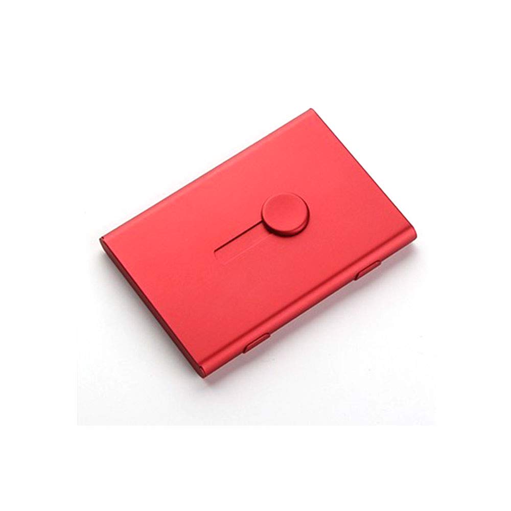 TopHomer Business Card Holder, Thumb-Drive Slide Out, Metal Card Case (Red)
