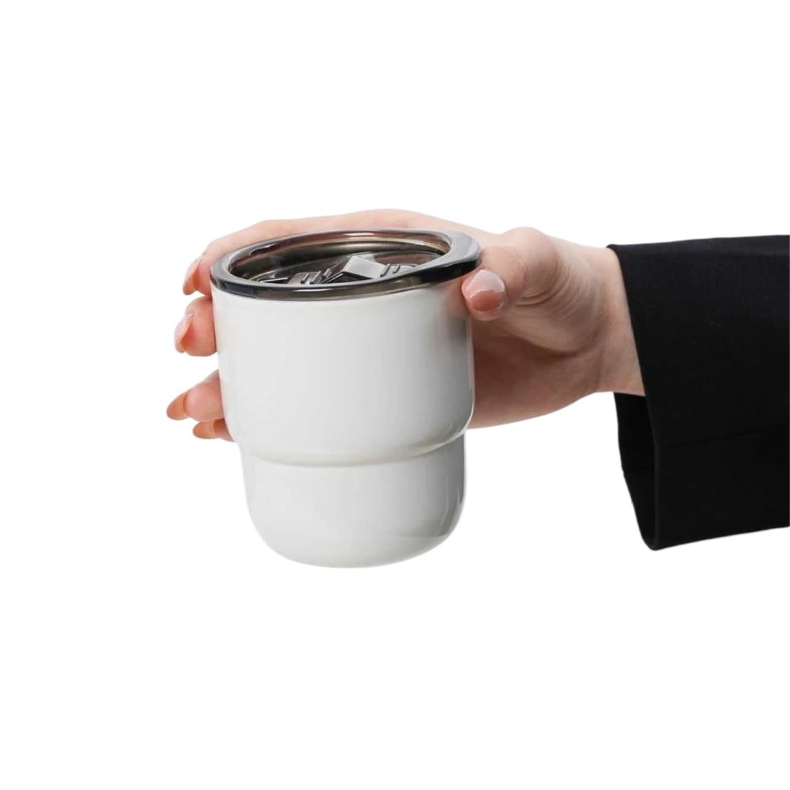 Kaffeetasse aus Edelstahl Becher aus Edelstahl 304, tragbarer Reisebecher for heiße und kalte Getränke, 255 ml, Reise-, Kaffee- und Partybecher(GlossyWhite)