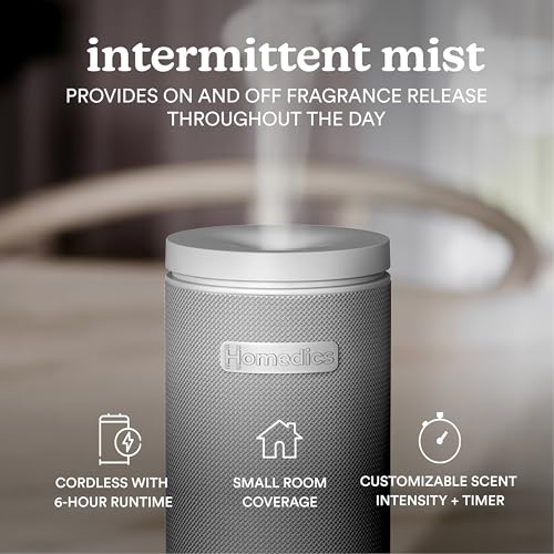 Homedics SereneScent Mini Fabric Rechargeable Waterless Diffuser, Cordless Aromatherapy Device, Use with SereneScent Oil 15ml (Sold Separately), Adjustable Mist Intensity & Ambient Light, Gray by Homedics - Image 2