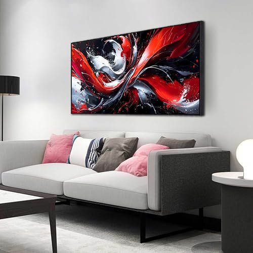 Ouzzlie Abstract Art Wall Decor Living Room Large Red Canvas Wall...