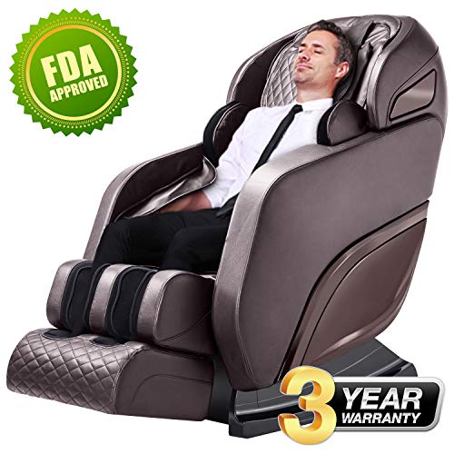 Massage Chair,Zero Gravity SL-Track Recliner,Full Body 3D Shiatsu Electric Massage Chairs with Heat,Yoga Stretching Vibrator&Foot Roller,Brown