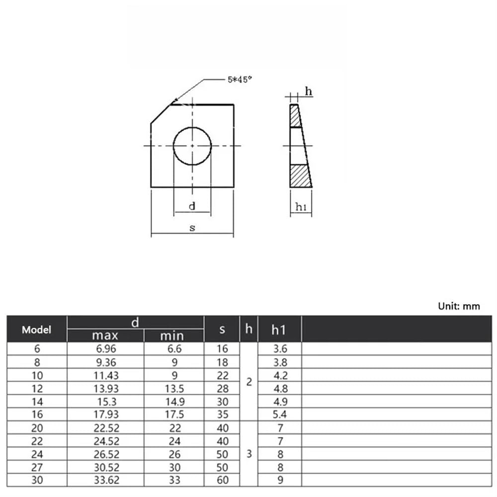 Rondelle smussate quadrate Guarnizione conica in acciaio inossidabile 304 per sezione scanalata M6 8 10 12 14 16 18 20 22 24 27 M30 (Color : 5pcs, Size : M27)