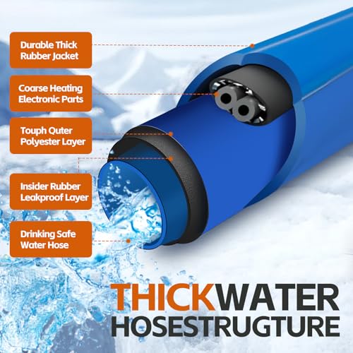 Image of Heated Water Hose for RV,Heated Drinking Water Hose with Thermostat,Lead and BPA Free,1 /2 inchInner Diameter,Temperatures Down to -40F Self-Regulating,Blue Appearance (75FT)