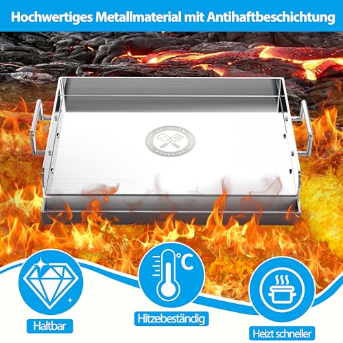 Universal BBQ Edelstahl Plancha Grillplatte Griddle mit gleichmäßiger Heizung Arming, Grill für Gas & Kohle Grills – Universal Flat Top, für Grills, Camping, Tailgating und Partys (44 cm)
