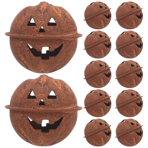 INOOMP 20 cascabeles de Calabaza: Adornos de Calabaza de Hierro en Miniatura, Mini cascabeles Fantasma, Adornos de Jack-O-Lantern para Manualidades de Halloween, decoración de árbol navideño
