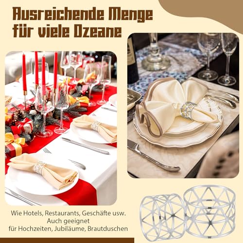 CHICHI:OÜ 18 Stück Silber Serviettenschnalle, Minimalistischer Lochschnitt Serviettenhalter, Elegante Serviettenschnalle Tischdekoration für Weihnachten Valentinstag Hochzeit Jubiläum Abendessen Napkin Ring - Verwendungsansicht 7 | Tischdekoration