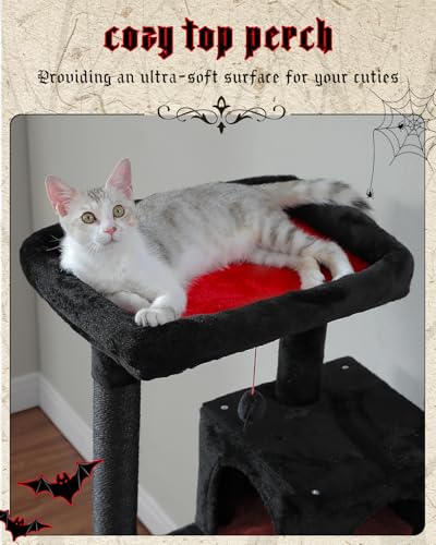 Image of MUTTROS Gothic Cat Tree with Super Large Hammock, 56.3 inch Black Cat Tower with Coffin Bed, Cat Condo, Sisal Scratching Posts & Top Perch, Multi-Level Goth Cat Tree, Halloween, Black