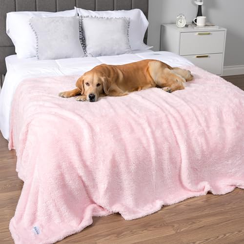 Image of PetAmi Pink Fluffy Soft Dog & Cat Blanket, Sherpa Fleece, Calming Pet Blanket Throw for Bed & Sofa, X-Large 60x80