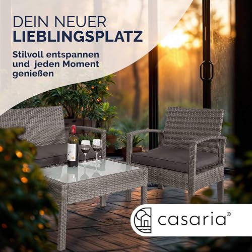 Casaria® Gartenmöbel Set Wetterfest 4 Personen Outdoor inkl. Auflagen Polyrattan 2 Sessel Gartenbank Tisch Garten Terrasse Balkon Möbel Lounge Grau