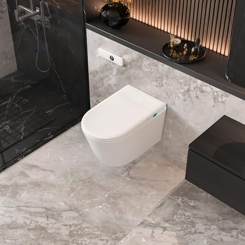 Image of Wall Hung Smart Toilet Combo,Built in Water Tank, Built in Bidet Seat, Modern Elongated Bidet Toilet with In wall Carrier, Heated Seat,Warm Water /Dryer, Auto Flush, Auto Open /Close Lid