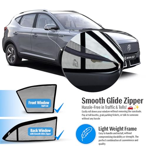 Image of Autofact Magnetic Car Sunshades Compatible with MG Astor (Set of 4) - Easy Installation, UV Protection, Keeps Car Cool (Front 2 Half-Cut for Side Mirror Visibility, Rear 2 with Zippers)