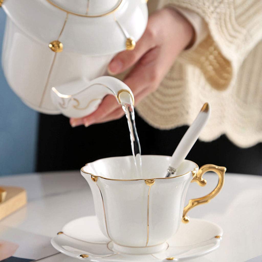 Tazzina da caffè Set tazze da caffè in ceramica, 6 once (circa 180 ml) e 6 piattini, 6 cucchiai, caffettiera, lattiera, zuccheriera, alzata for il caffè, adatto for caffè, latte, tea party pomeridiano