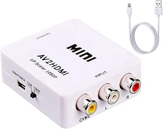 RCA to HDMI Converter，1080P Mini RCA Composite CVBS AV to HDMI Video Audio Adapter Supporting PAL/NTSC with USB Charge Cable for PC Laptop Xbox PS4 PS3 TV STB VHS VCR DVD（White）