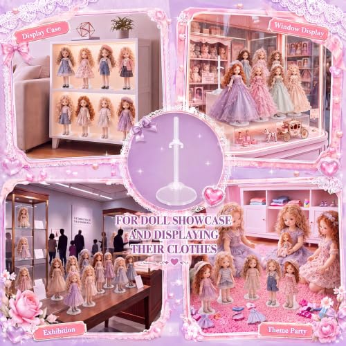 Image of Menkxi 150 Pcs Acrylic Doll Stand Display Holder Ideal Support for Dolls Action Figure Stand with Adjustable Waist Clip for 9, 10, 11 Inch Tall (Transparent)