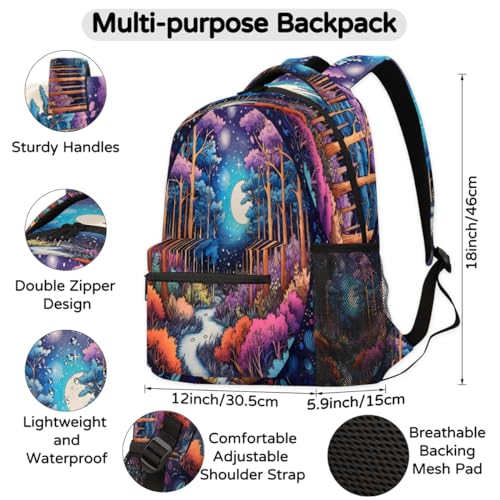 Sac à dos d'école robuste grand volume imprimé paysage forêt 3D