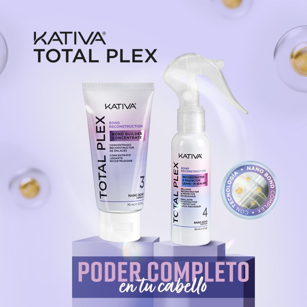 Kativa Kit Alisado Brasileño + Total Plex Bond Repair | Nueva fórmula con ácido hialurónico |Tratamiento Alisado Profesional en casa-Hasta 12 Semanas de duración-Alisado Keratina-Reconstructor capilar