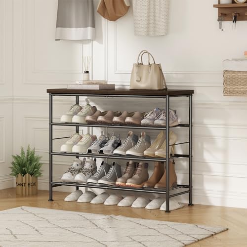 Image of SUOERNUO Shoe Rack Organizer 4 Tier for Closet Entryway Free Standing Metal Storage Shoe Shelf with MDF Top Board,Black