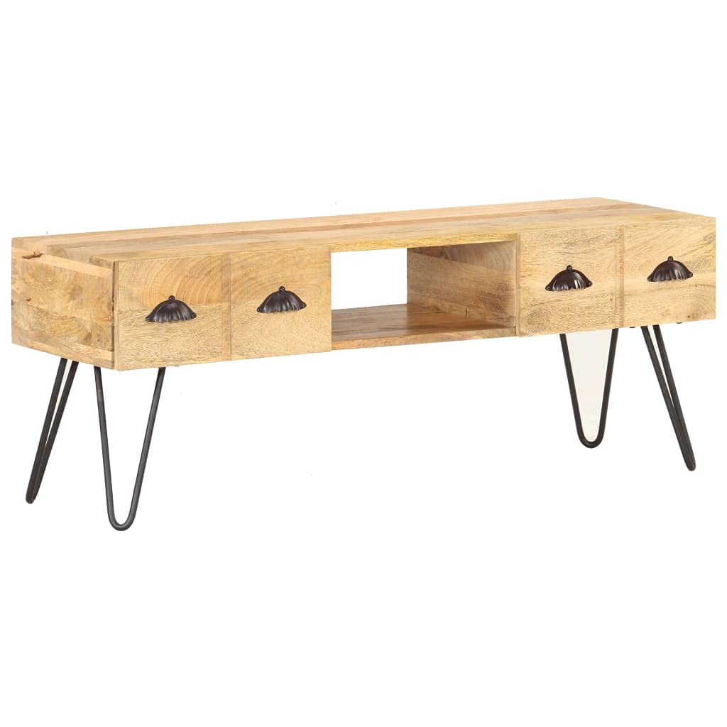 Générique Mobile TV in legno di mango massiccio, 120 x 35 x 45 cm | Stile industriale, 2 cassetti, 1 scomparto aperto, contenitore soggiorno