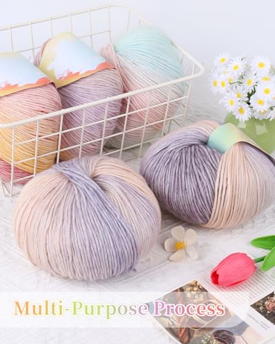 Image of Coopay Yarn for Crocheting Knitting, Gradient Cake Yarns, 2 x 3.53oz - 240yds - 50% Cotton 50% Acrylic Ombre Yarns, Crochet Yarn for Blankets, Shawls, Scarves (113 Camel Bell)