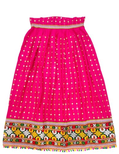 Image of BookMyCostume Lehenga Choli for Girls with Dandiya Set | Pink Kids Garba Costume for Navratri | Kids Lehenga for Girls with Dupatta & Dandiya Sticks | Traditional Garba Nights Outfit | 12-16 Years