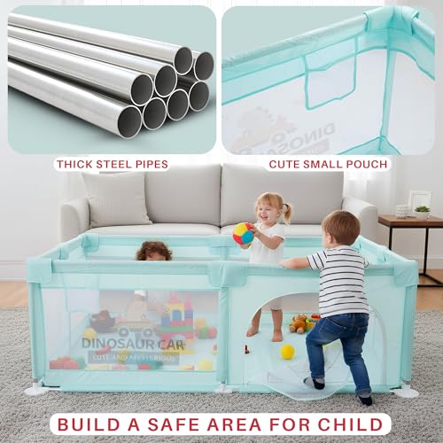 Image of Baybee Kids Playpen for Babies | Baby Play Area Indoor Setup with Zipper Door & Toys Pouch (Dark Green)