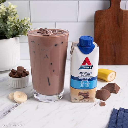 Image of Atkins Chocolate Banana Protein Shake, 15g Protein, 5g Net Carbs, 1g Sugar, Low Carb, High-Protein Shake, Banana Breakfast-Protein-Shake, (11 fl. oz Each), (Pack of 24)