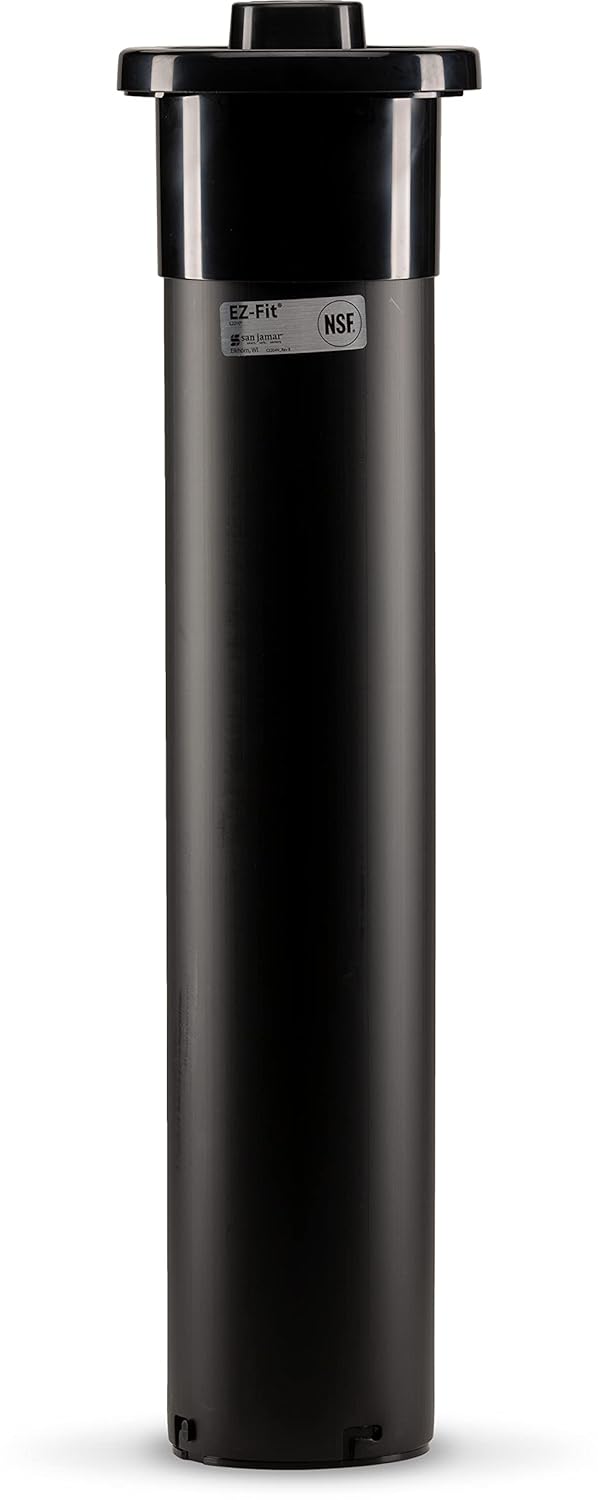 San Jamar Ez-Fit Hot Lid Dispenser In-Counter Dispenser with Interchangeable Rubber Gaskets for Restaurants, Cafeterias, and Fast Food, Plastic, 4.75 x 23.25 x 4.75, Black