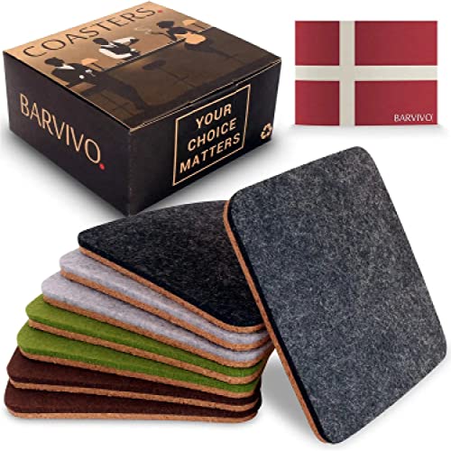 Barvivo Classic Felt Coasters for Drinks - Set of 8 Cork Coasters with Felt Side for Indoor...