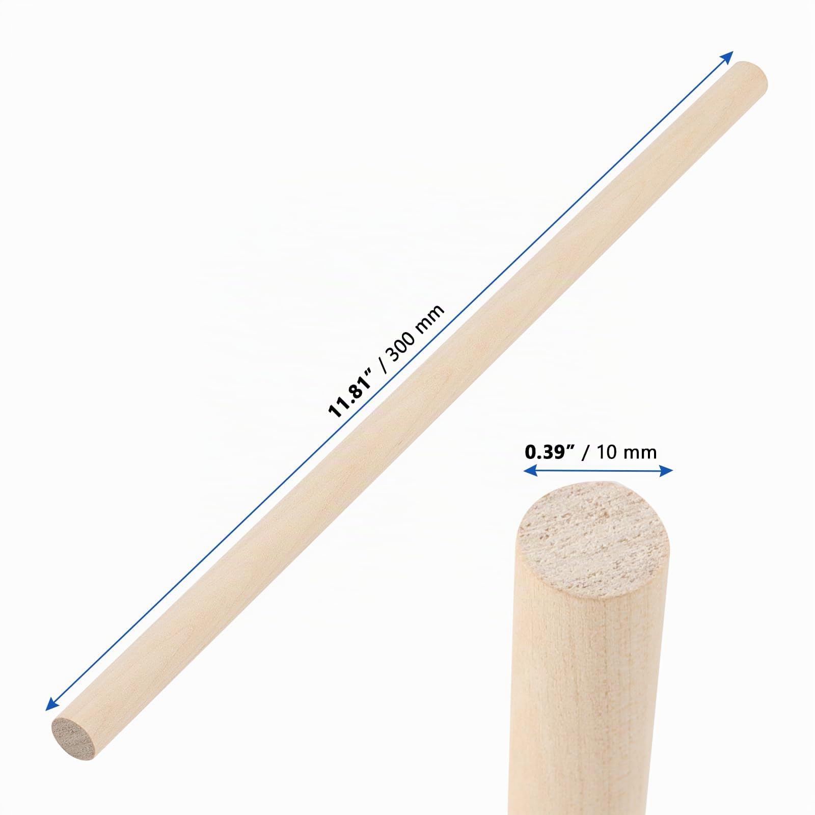 60 bastoncini per tasselli, 10 mm x 30 cm, in legno di betulla, rotondi, per fai da te