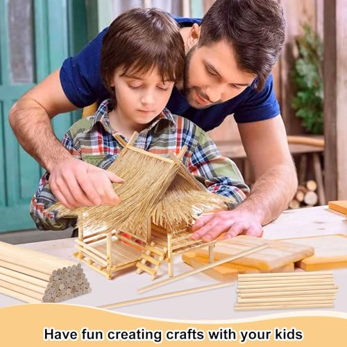ONUPGO 100 PCS Dowel Rods - 1/4 X 6 Inch Unfinished Round Wood Dowels for Crafts Cake, Cotton Candy Sticks - Image 3