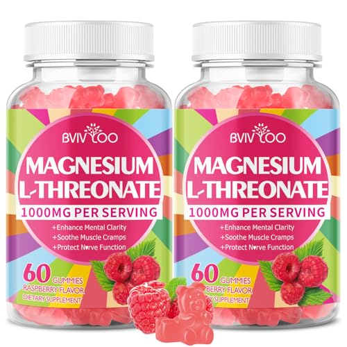 1000mg Magnesium L-Threonate Gummies for Adults - Muscle & Nervous System Support Vegan Sugar-Free Raspberry Flavor 120 Gummies