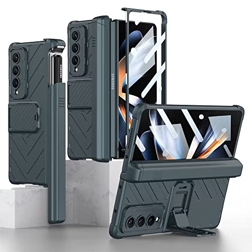 FTRONGRT Funda para Samsung Galaxy Z Fold 4, con Protector de Pantalla, Soporte Ajustable, Estuche para Bolígrafos, Bisagra, Anticaída Estuche para Samsung Galaxy Z Fold 4.Montaña Vacía Verde Cover